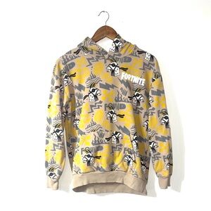 Fortnite Hoodie Sweatshirt Tan Yellow Video Games Fun Pocket Boys Size 18/20
